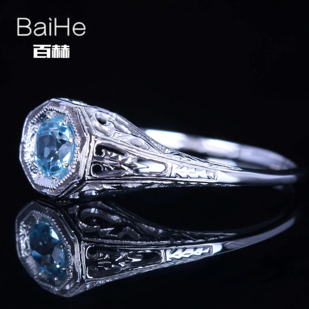 BAIHE Solid 14 K белое золото(AU585) 0.92CT Сертифицированный синий безупречный настоящий Небесно-Голубой топаз свадебные женские модные ювелирные изделия из драгоценных камней кольцо