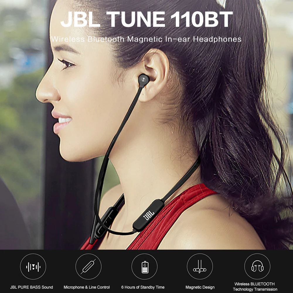 JBL TUNE T110BT Wireless Bluetooth Headphones Magnetic Sports Headset Music Earphones Support Handsfree Calls with Mic