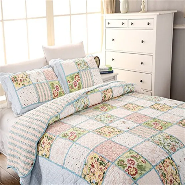 fadfay 3pc cotton queen size romantic floral patchwork quilt queen size coverlet set