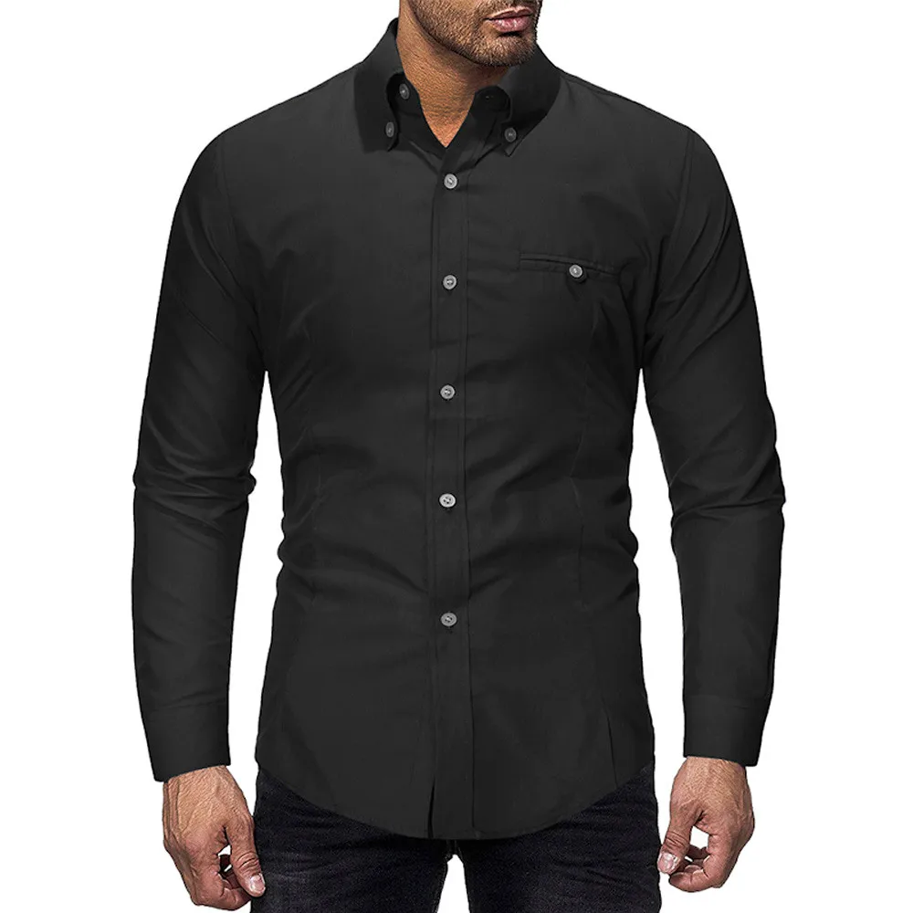 Brand Men's Shirts 2019 Spring Social Shirt Solid black Casual Shirt