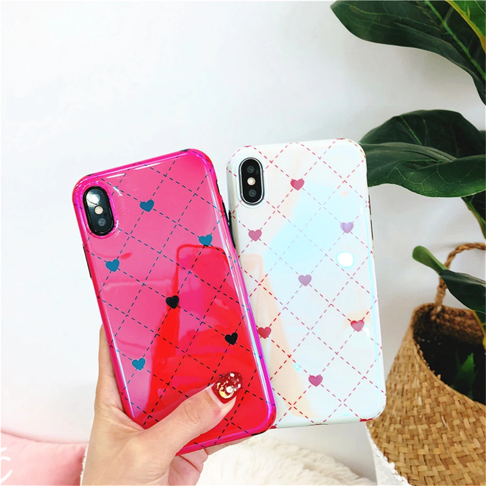 Чехлы для Iphone 8 Blue Ray Лазерная сердце любовь мягкая IMD Телефон чехол plus линии