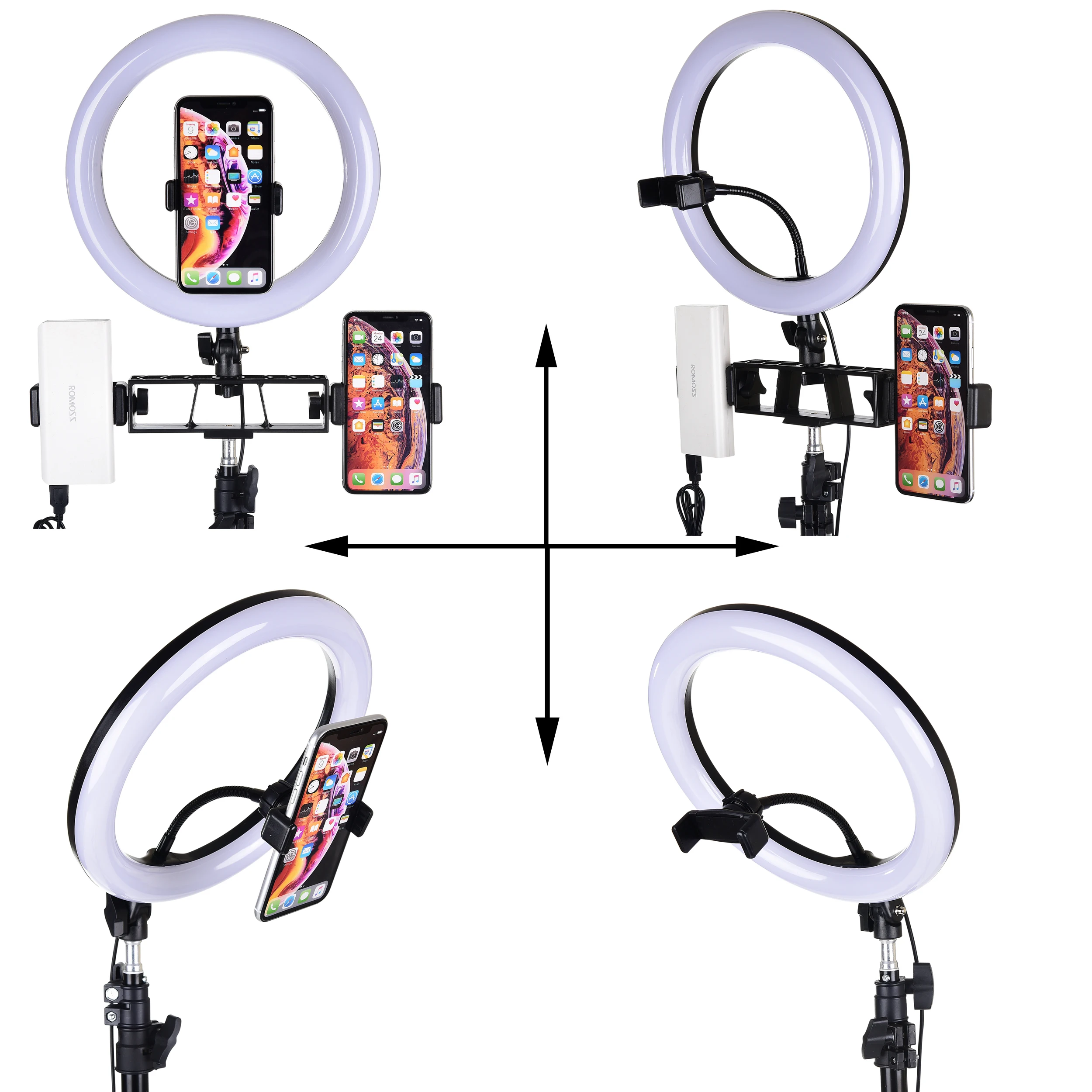 Светодиодный светильник-кольцо со штативом для YouTube, видео, Настольный светильник для макияжа, настольный мини светодиодный светильник для камеры, 3 держателя для телефона