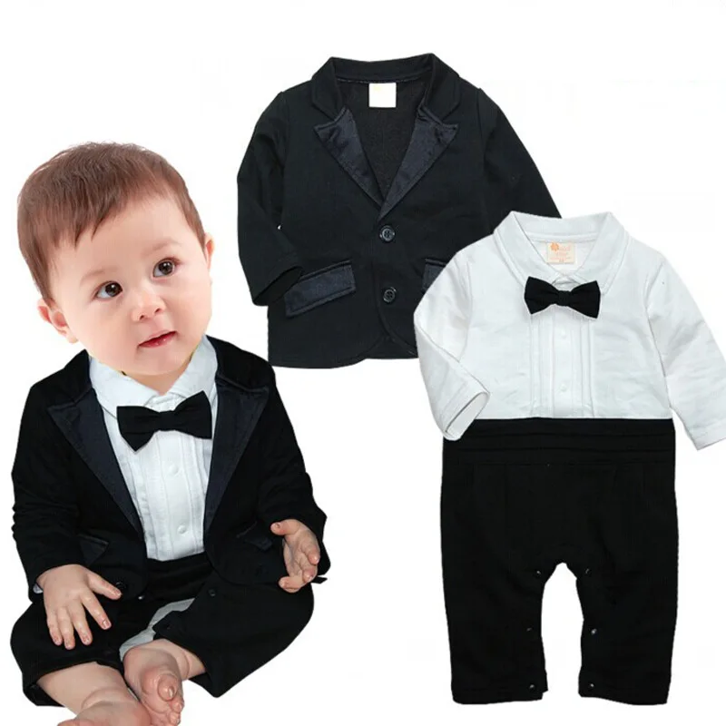 

1set Children boy's Child boy set long sleeve gentleman Bow ties rompers +Jackets infants 2 pcs suit Birthday party clothing