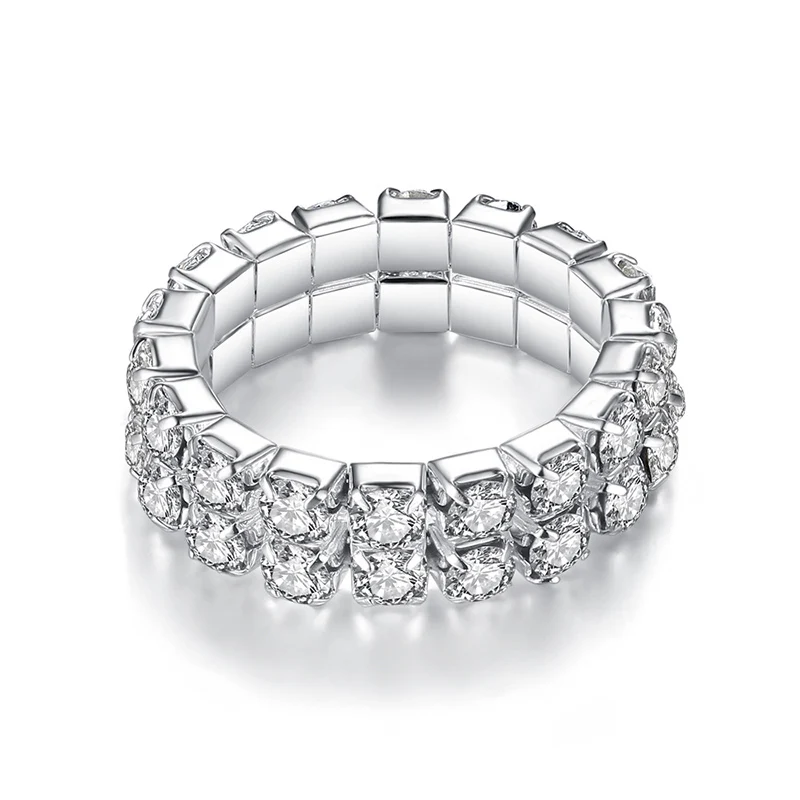 Хит, корейский серебряный цвет, Эластичный Циркон, один ряд, несколько рядов, кольца для женщин, стразы, эластичные кольца, подарки - Цвет основного камня: Two