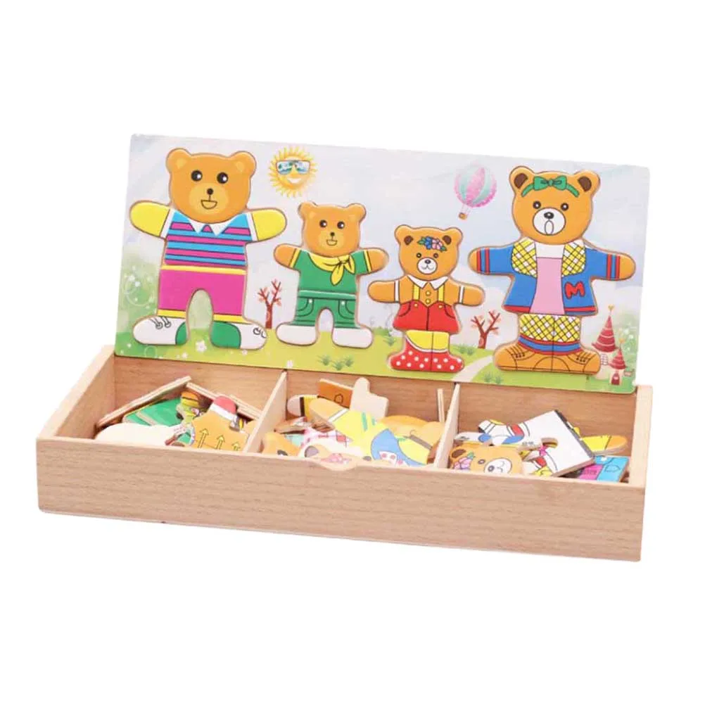 wooden bear dress up puzzle