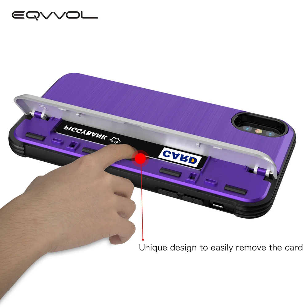 Eqvvol Shockproof Phone Case For iPhone XR XS MAX X 8 7 6 6s Plus Holder Cases With Card Function Back Cover Bracket Stand Coque |