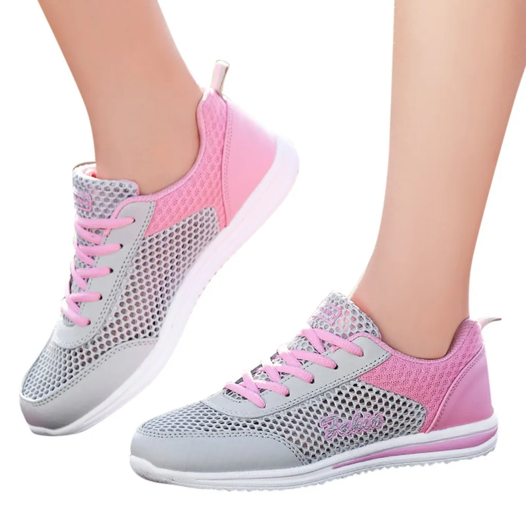 

Fashion Outside Women's Mesh Breathable Sneakers Lace-Up Casual Round Toe Shoes Student Running Sewing Element Shoes Apr 10
