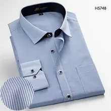 Мужские рубашки с длинным рукавом, тонкая синяя деловая Повседневная рубашка в полоску, мужские деловые рубашки, клетчатые офисные рубашки