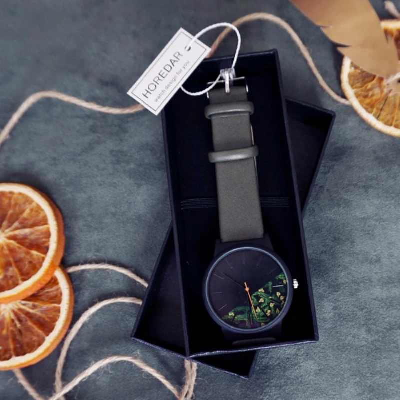 HOREDAR Fashion Quartz Watch Vintage Floral Pattern Leather Watches Women Luxury Top Brand Wristwatch Female Clock gift hour2