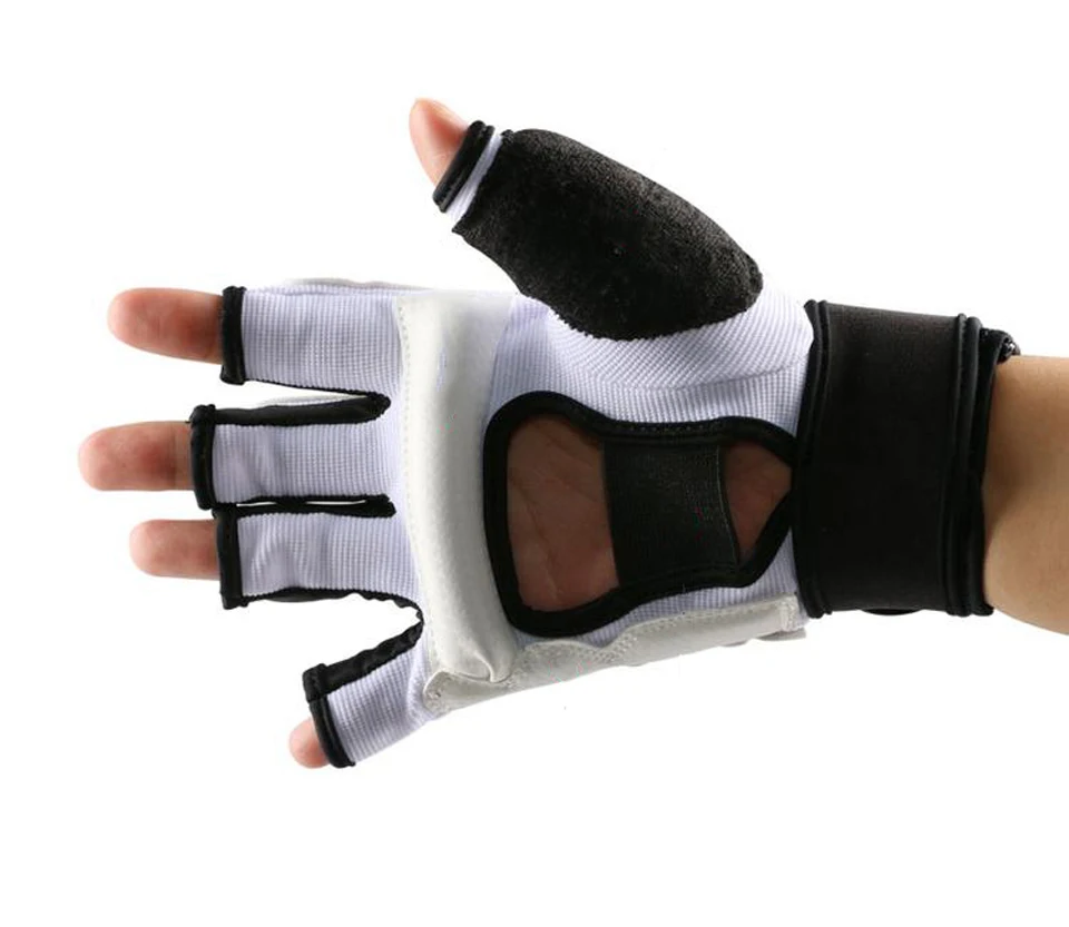Halb Finger Handschuhe für Taekwondo Karate Boxen Muay Thai PU Fußschützer 