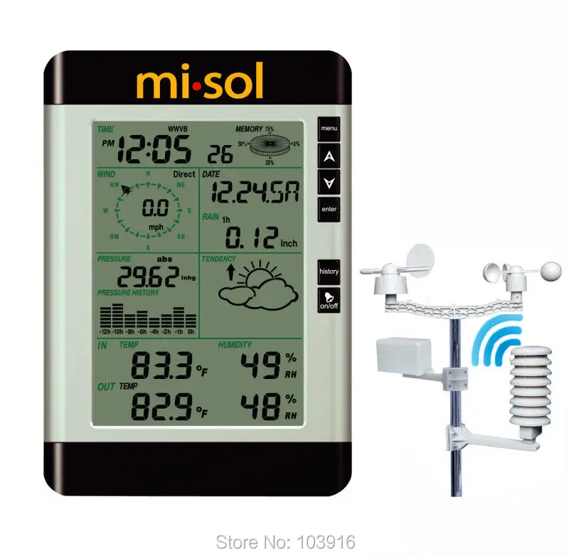 

SY/Professional Wireless Weather Station with PC connection, weather forecast, wind speed, rain guage