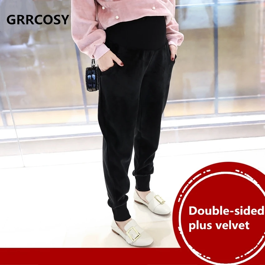 

GRRCOSY Maternity Winter Pant Plus Double Velvet Thicker Loose Pregnant Woman Sweatpants Bloom Pants Trousers Velour