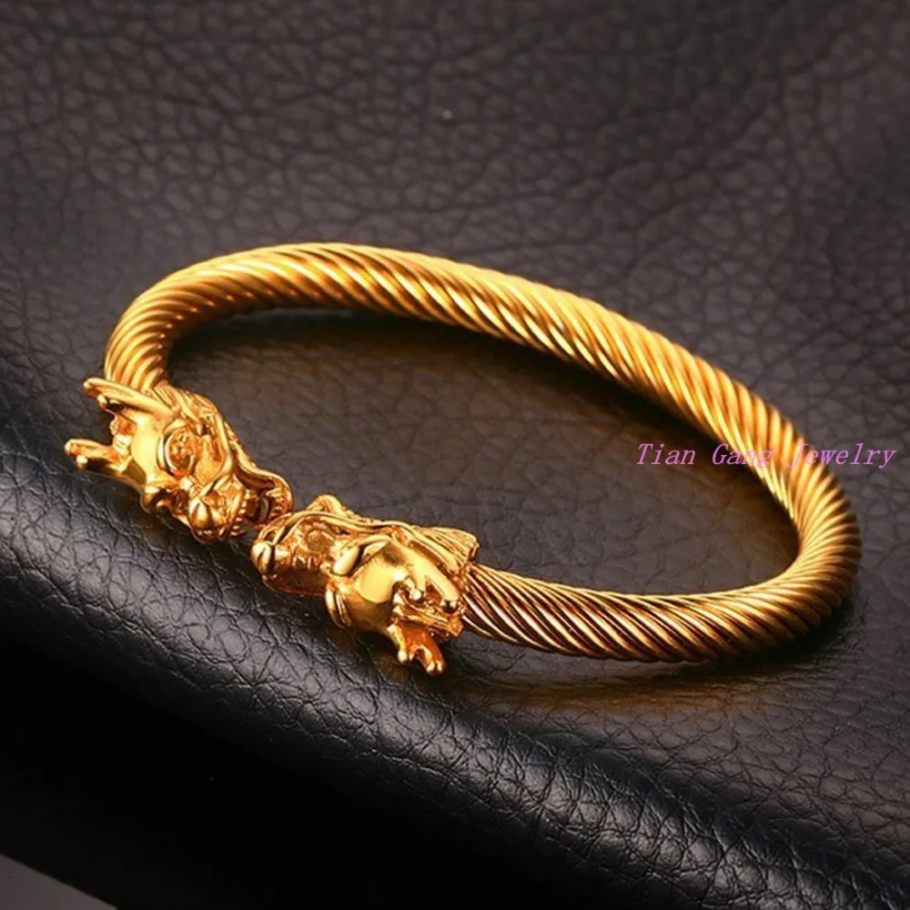 

Hot Sale Fashion Jewelry Cool Men Bracelets Delicate Stainless Steel Chinese Dragon Vintage Style Gold Link Chain