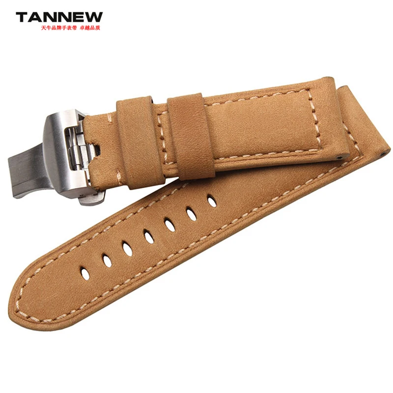 Brown matte leather strap calfskin Italian leather watch strap 24mm