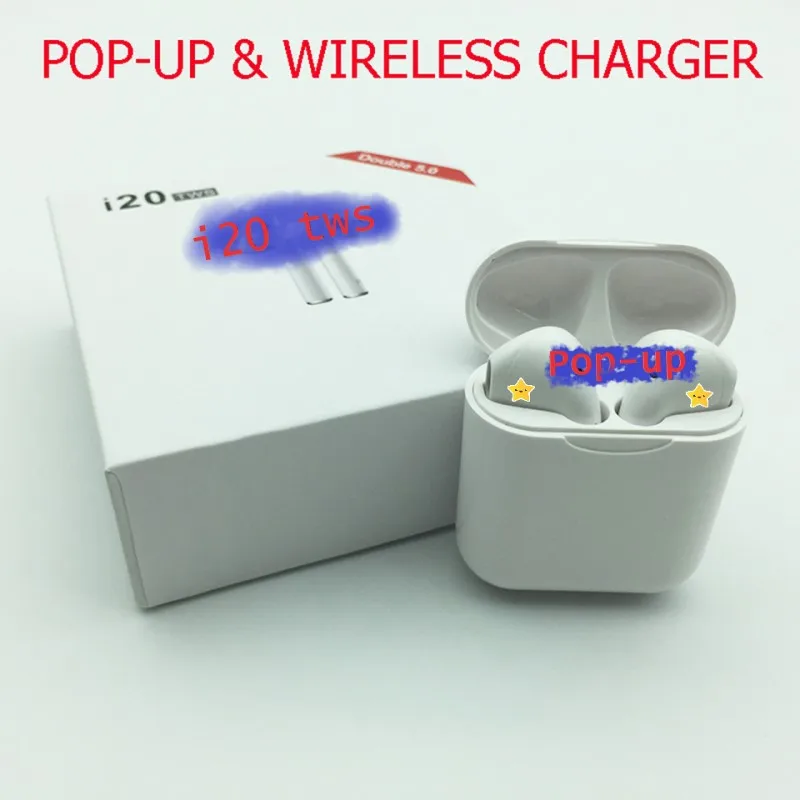 

I20 TWS pop up 1:1 pk i12 i10 tws wireless earphone QI wireless charging Bluetooth 5.0 headset subwoofer earphones PK i30 i10