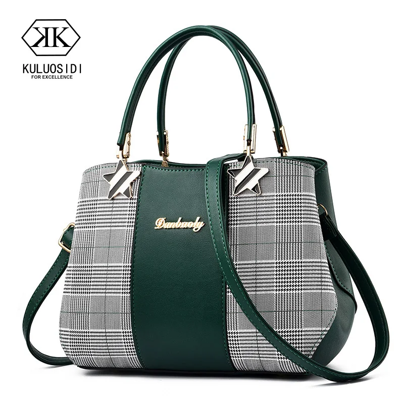 

Fashion Patchwork Plaid Bag Women Leather Handbag Shoulder Bag for Women 2018 Sac a Main Star Women Hand Bags