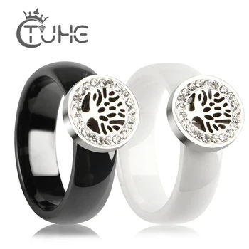 

Ceramic Material Finger Party Rings For Women 316 Stainless Steel Jewelry Tree Shape Bague Wedding Ring Gift 2018