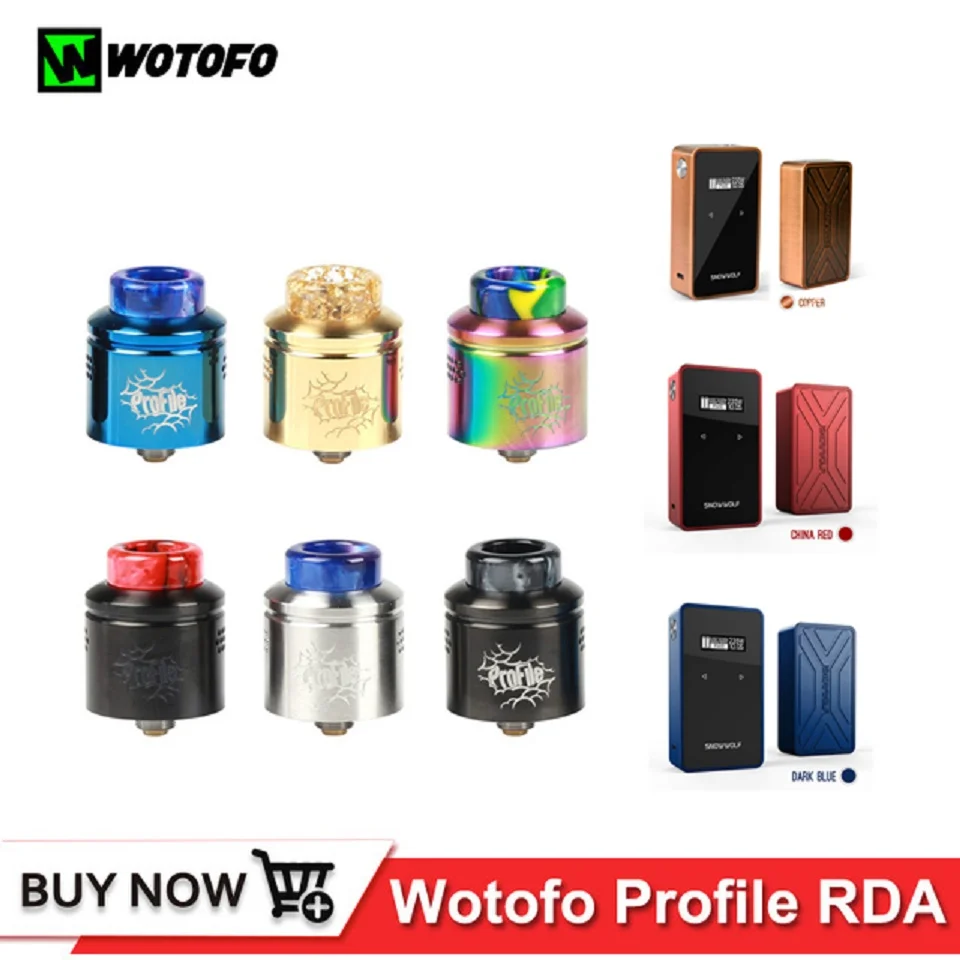 

100% Original Wotofo Profile RDA Tank Atomizer 24mm E Cigarette Vape Tank 0.18ohm Mesh Coils VS 510 Thread 200w Box Mod Vape Kit