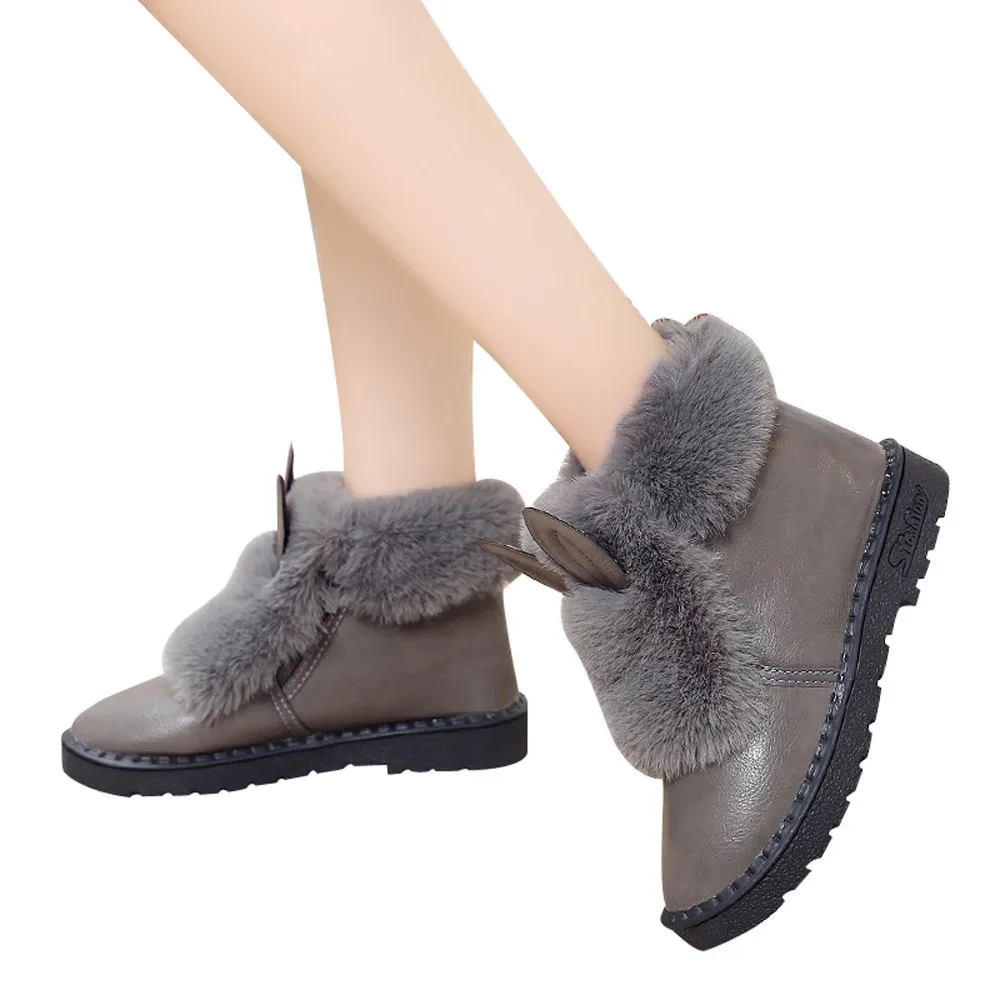 

YOUYEDIAN warm fur snow boots women Rabbit Ears Winter Flat Boots Warm Slip-On Shoes Plush Ankle Snow Boot botine femme #G35