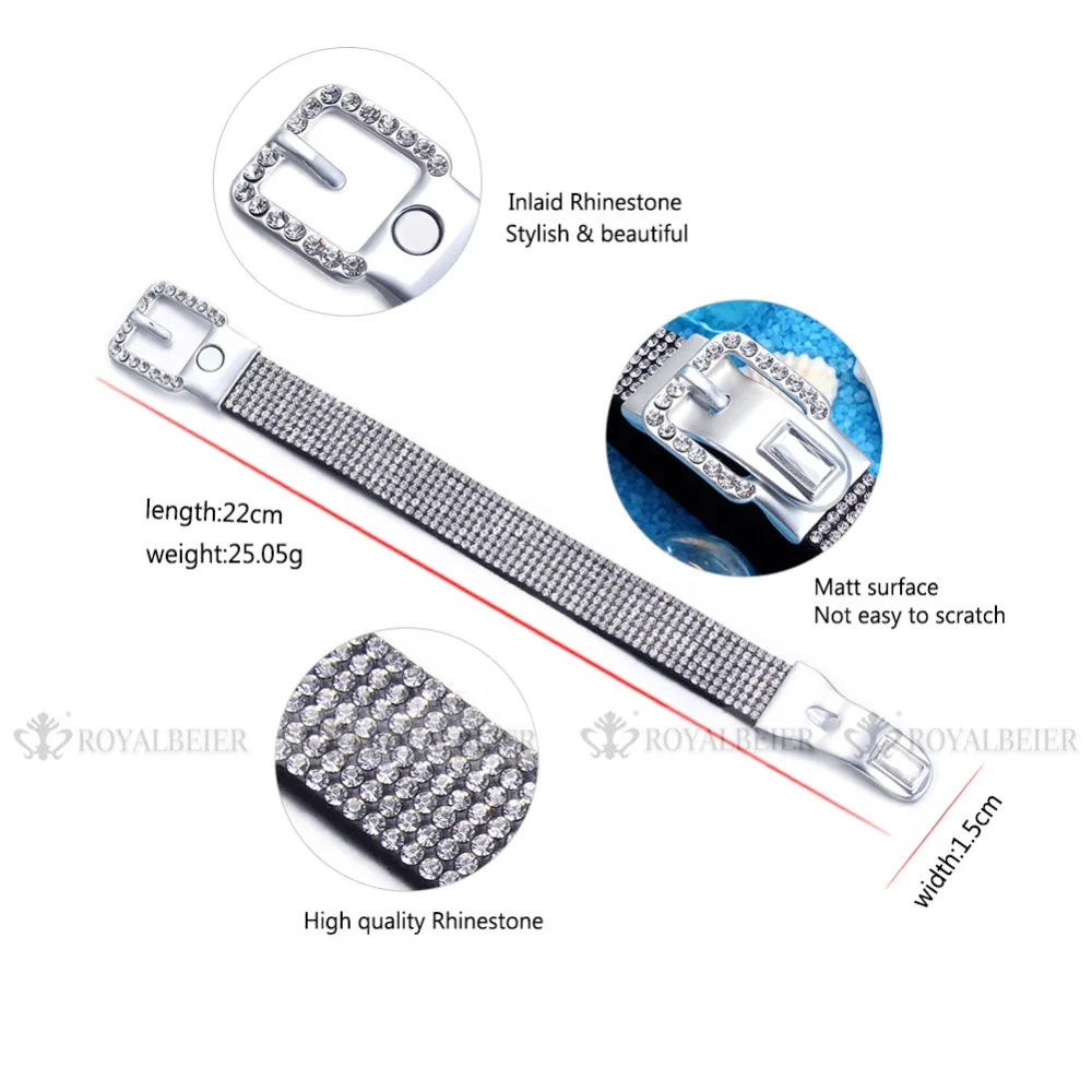 RoyalBeier кожаный магнит кристалл женский браслет Высокое качество классические широкие Стразы инкрустированные женские мягкие браслеты лучший подарок