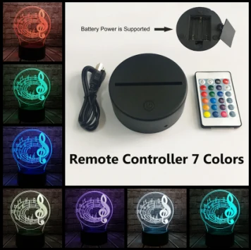 Remote 7 Color 3D музыка блеск Примечания батарея мощность 7 цветов USB зарядка светодиодный Декор для детской комнаты сна стол ночь теплое настроение свет дети подарок игрушка - Испускаемый цвет: Remote 7 Color