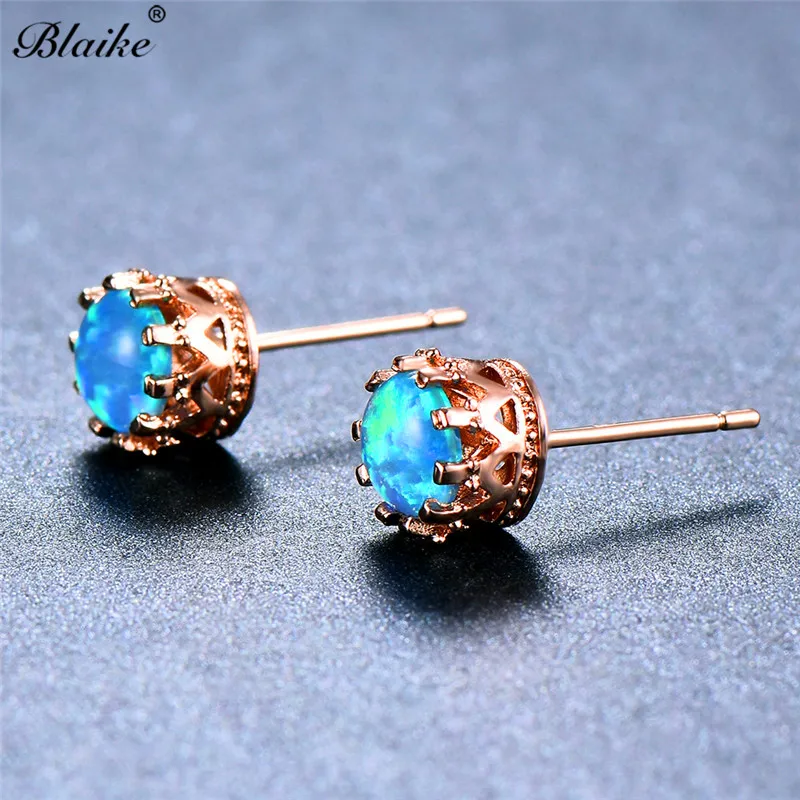 

Blaike Minimalist Small Blue/White Fire Opal Stud Earrings For Women Rose Gold Filled Boutique 6MM Stud Earring Christmas Gifts