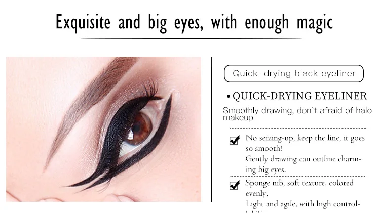 Черная Водостойкая Подводка для глаз, жидкий карандаш для глаз, макияж для больших глаз, долговечное перо, мягкие и быстросохнущие косметические инструменты «кошачий глаз»