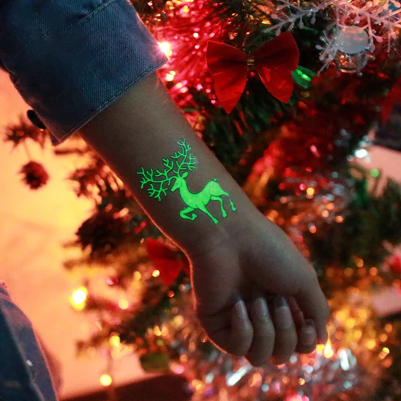 5 листов Рождественская светящаяся татуировка наклейки вспышка флуоресцентные Временные татуировки переводные наклейки украшение для карнавальной вечеринки