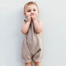 Летний детский комбинезон для девочек, одежда для детей с подтяжками без рукавов, однотонный удобный детский комбинезон на шнурке