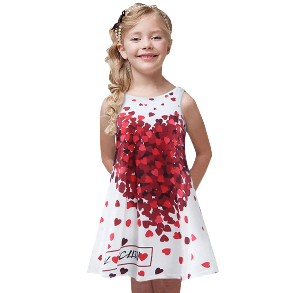 Toddler Girls Summer Princess Dress Kids Baby Printing Party Sleeveless Dresses