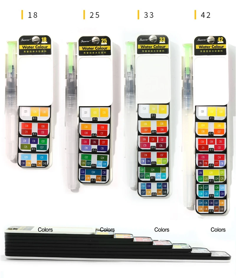 Aquarela com Waterbrush para Desenho Cores Pigmento Tintas Conjunto Sólido Pintura Aquarelas Terno Dobrável 18 - 25 33 42 12 Material escolar e de escritório