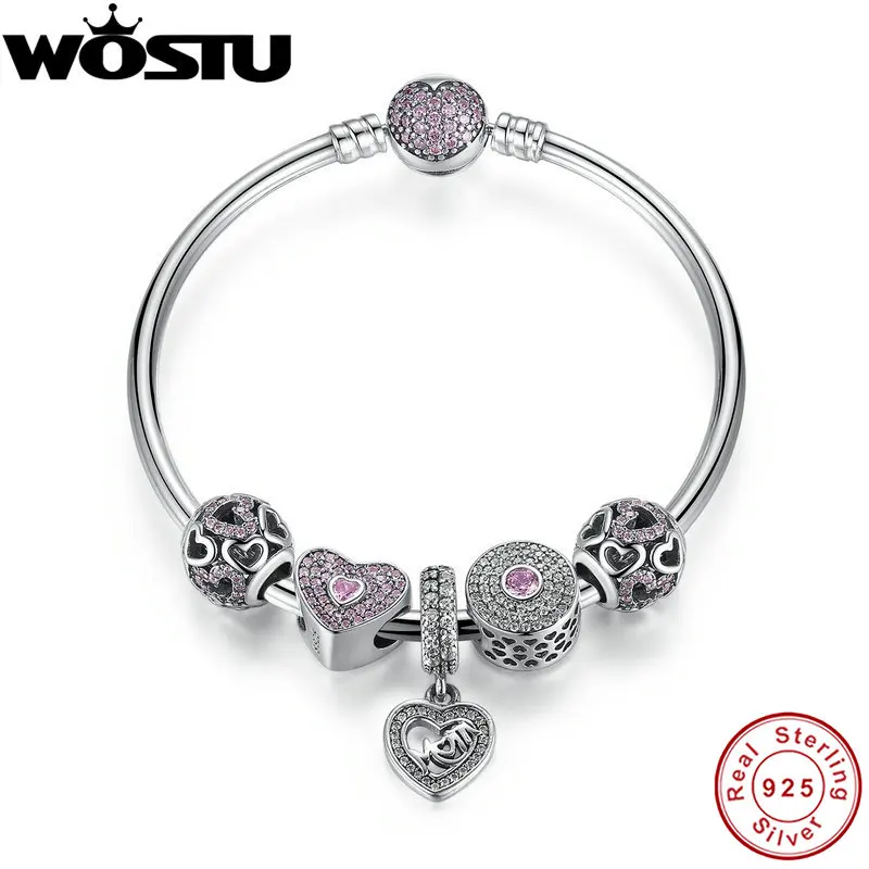 Hot Sale 100% 925 Sterling Silver Bangles & Bracelet With Mum Sweetheart Charms Beads Luxury Jewelry Original Gift CRB002