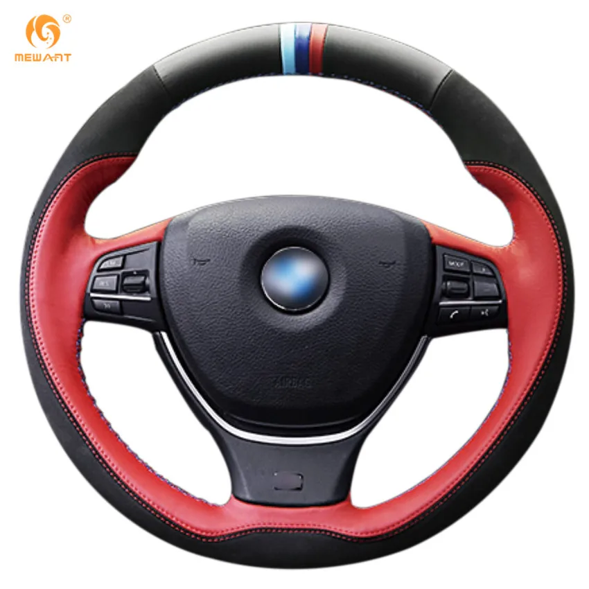 MEWANT черная красная натуральная кожа замша для BMW F10 2014 520i 528i 2013 730Li 740Li 750Li|car steering wheel