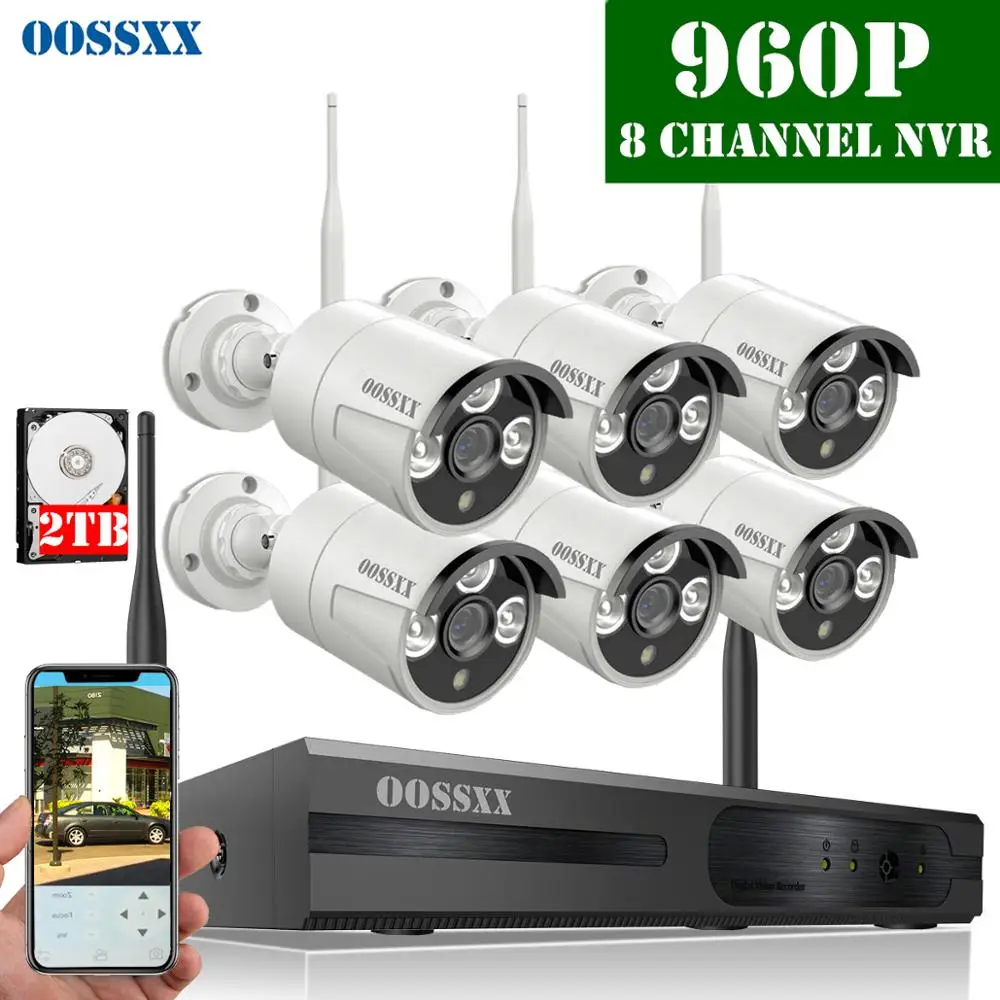 OOSSXX 8CH Wireless NVR Kit CCTV Camera System 6pcs 960P 1.3MP Indoor Outdoor IP67 Security Wifi VideoSurveillance | Безопасность и