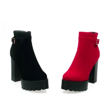 

2015 winter autum women boots size 35-43 softs high heels fashion quality motorcycle shoes woman leather ankle boot S-72