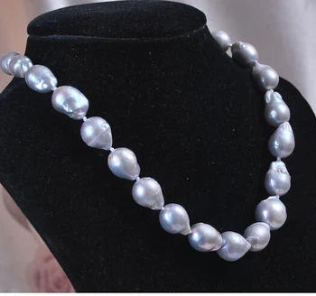 

12-16mm Genuine Natural Gray Freshwater Baroque Pearl Necklace 18"