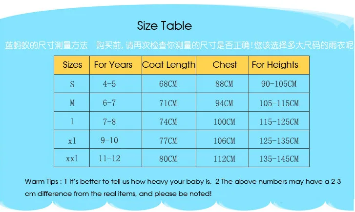 Cartoon KIds Raincoat Size