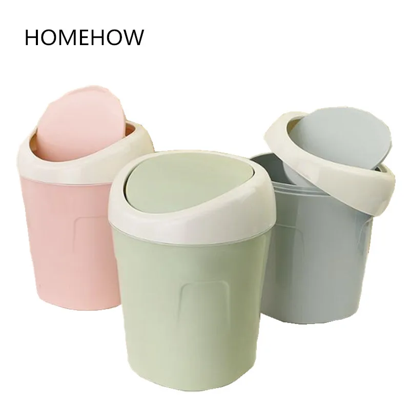 Homehow New 1PC/Lot Plastic Standing Rolling Cover Waste Bin Desk Table