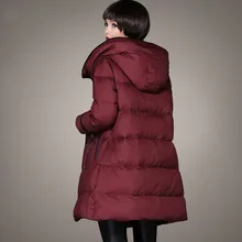 Зимняя женская парка с капюшоном размера плюс M~ 5XL, средней длины, куртки-пуховики на утином пуху, утолщенные женские свободные пальто красного цвета винного цвета большого размера