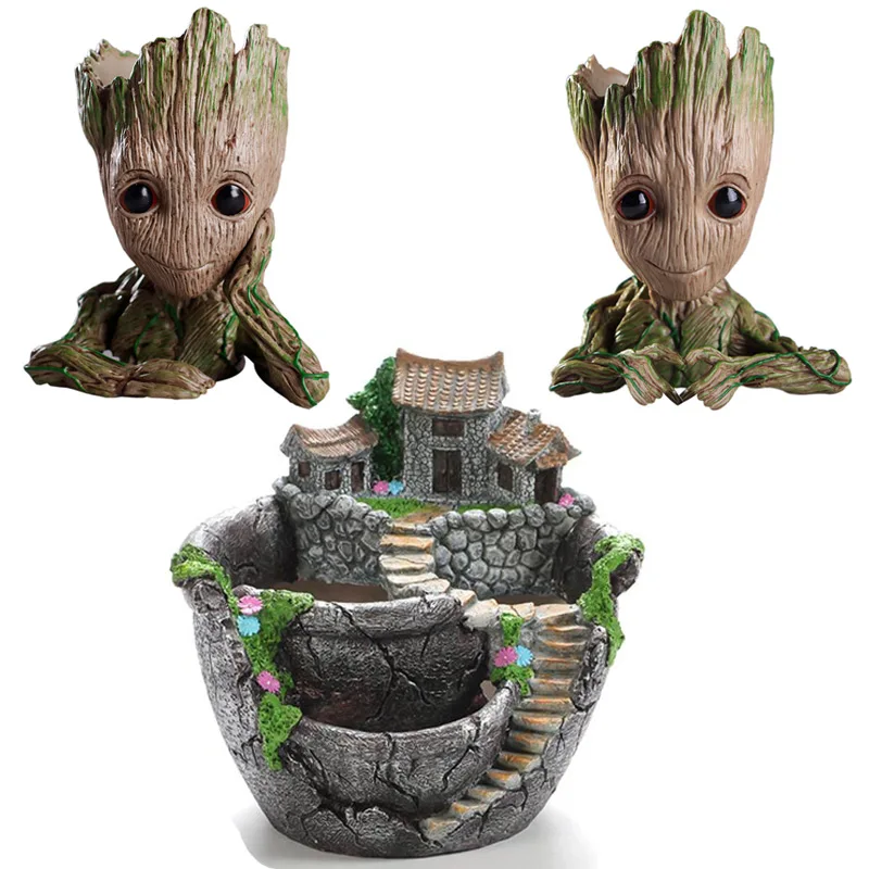 Succulent Plants Planter Flowerpot Resin Flower Pot Desktop Potted Holder Groot Home Garden Decoration Plants Holder