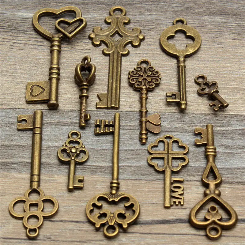 KiWarm Dedicate Set 11Pcs Antique Vintage Old Look Bronze Skeleton Keys Fancy Heart Bow Pendant DIY Decor Metal Crafts ► Photo 2/6