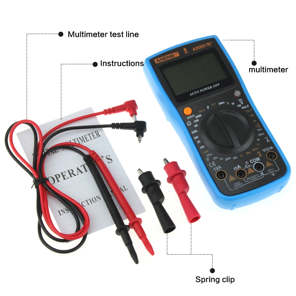 AN881B+ true rms Цифровой мультиметр тестер-транзистор тестеры ручной Высокоточный цифровой мультиметр тестер ac dc мультиметр