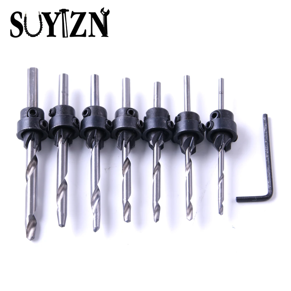 7pcs Wood Countersink Drill Bit Set Screws Drill Bit Adjustable Depth