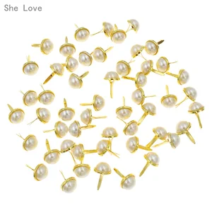 She Love 50 шт. Скрапбукинг Brads золотого цвета Жемчужное Украшение Застежка Металлические поделки для украшения - изображение
