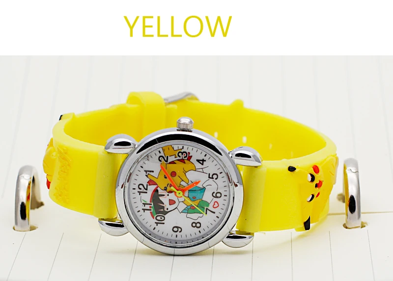 Новые кварцевые наручные часы с 3D рисунком для детей, девочек и мальчиков, студентов, очень популярные часы, часы Bikachu regarder - Цвет: Цвет: желтый