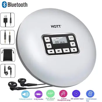 

2019 Portable HOTT Bluetooth CD Player With LED Display Jack Anti-Skip Protection Anti-Shock Walkman Music Disc Player 611T