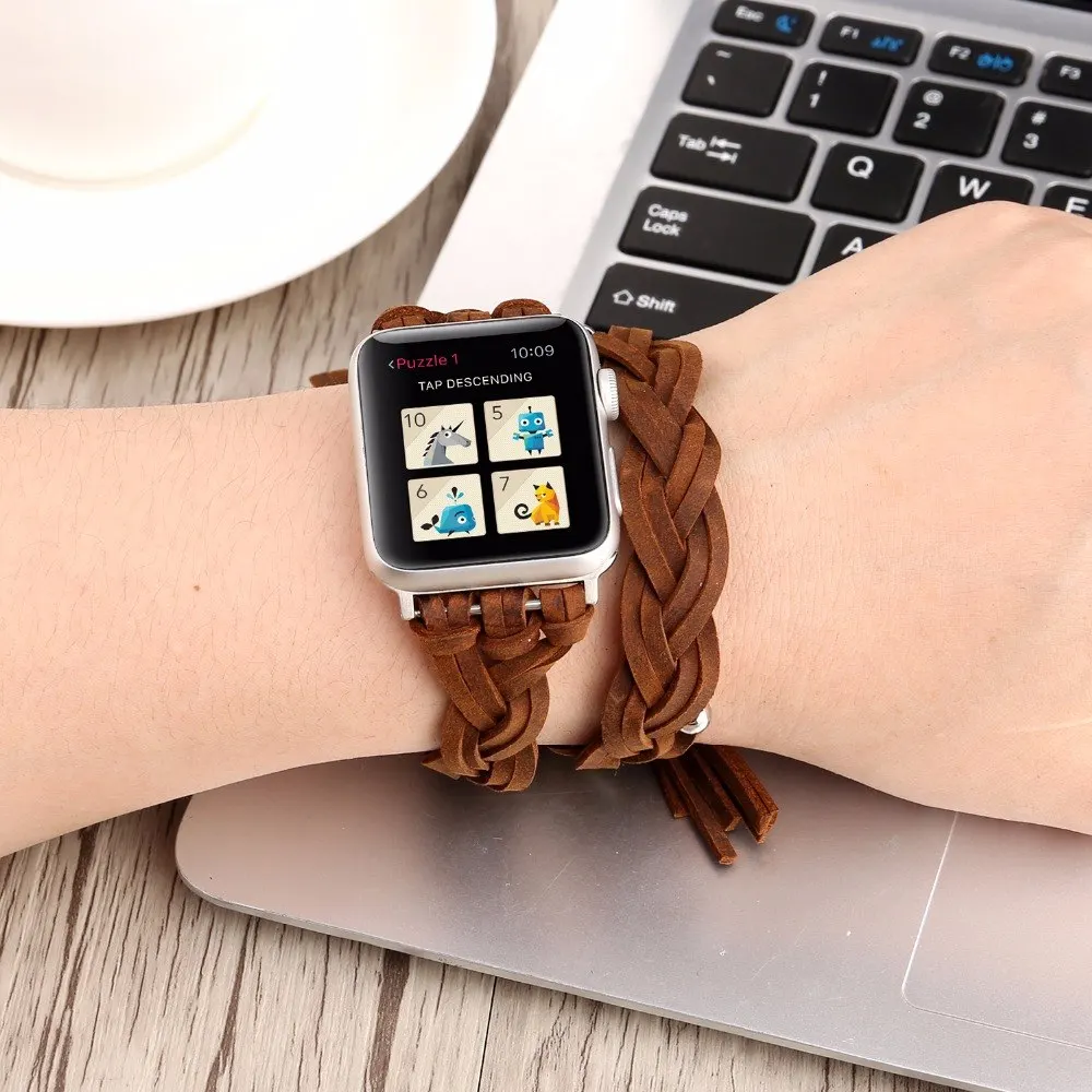 

Braided Leather Watchband for Apple Watch 38mm 42mm Women Men Adjustable Bangle Replacement Bracelet Strap Band for iWatch 1 2 3