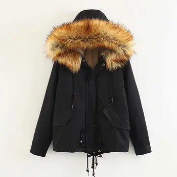 

2018 Winter Women Wear Version Thickened Jacket Big Fur Collar Short Parkas Detachable Loose Cotton Padded For Ladies Feminine