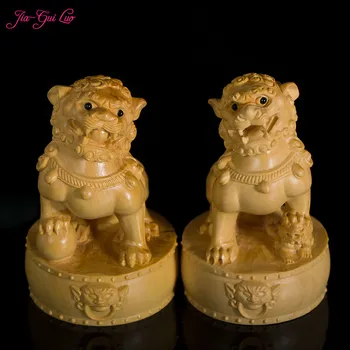 

JIA-GUI LUO Boxwood carved town house Feng Shui lion crafts home animals home decorations unique creative birthday gift A007