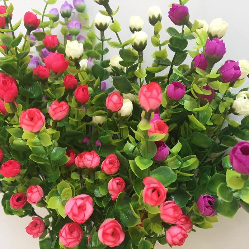 Mini Rose Artificial Flower 30 Heads Silk flowers With Green Plants